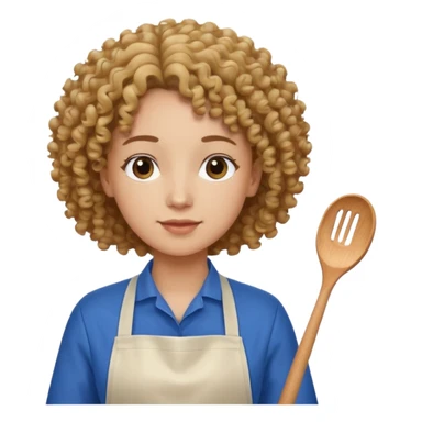 person with curly hair in blue apron sticker