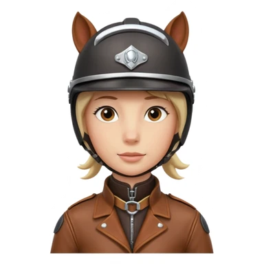 horse rider portrait, head and shoulders only, wearing riding helmet, leather jacket collar, confident expression, subtle horse tack strap visible, 3D cartoon, mobile game icon style, clean background, no text, no watermark
 sticker
