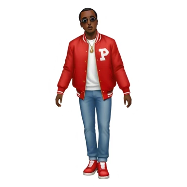 p diddy lookiing up full body red jacket  sticker