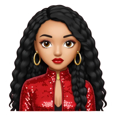 Leigh-Anne Pinnock from Little Mix with long black hair, red sequin outfit sticker