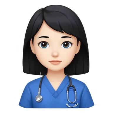 pale beautiful girl with black hair, side swept bangs in scrubs sticker
