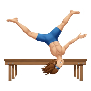 A swimmer is about to dive into the pool. She is in the pose of diving in the air with the hands above the head. Her hair are brown and long. she jumps from a plank sticker