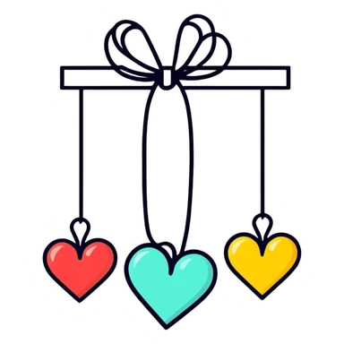 Dangling hearts from ribbon sticker