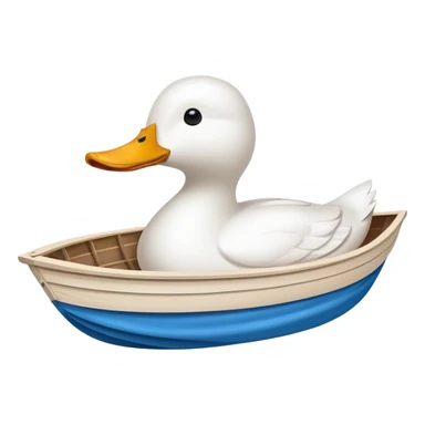 A white duck-shaped boat with a Shade cloth sticker