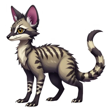 Feral Rare Fantasy dark colorful Vernid-Sergal-Genet-Trico-species by LiLaiRa, random markings, tufted tail, tufted ears, full body sticker