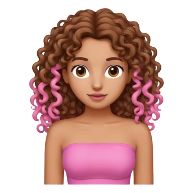 tan girl with long curly brown hair and pink tube top sticker