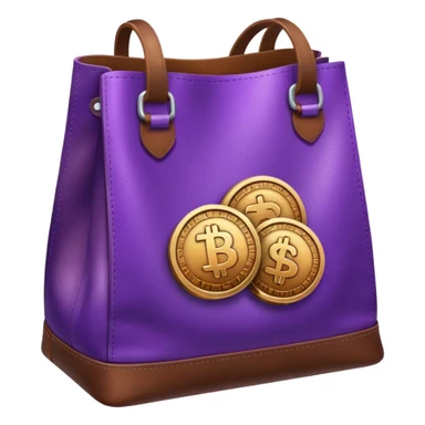 Purple Gradient coins  inside a brown leather bag sticker