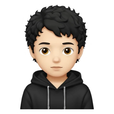 Now create boy with little bit curly dark black hair with black hoodie on and make him light skin sticker