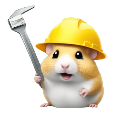 hamster head in a construction helmet with a wrench sticker