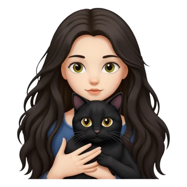 Long-haired girl holding a black cat sticker