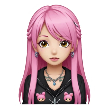 hime gyaru girl with long straight pink hair, tattoos, dark makeup sticker