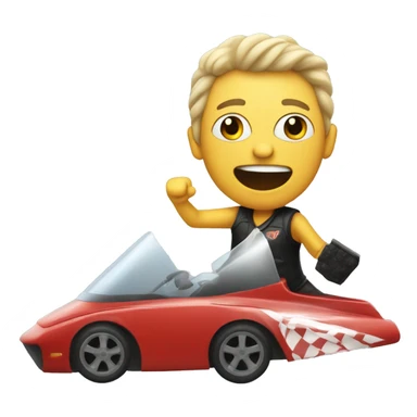 a rock singer rushing to a gig in a race car  sticker