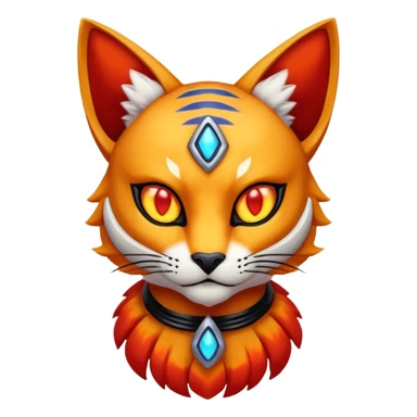 Colorful orange red black yellow Bastet-Gatomon-Vernid-Protogen-Digimon-Fakémon-Pokémon-creature  (full body) sticker