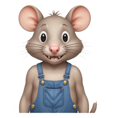 cartoonish skinny drunk hillbilly rat wearing overalls no shirt standing and talking. human eyes. teeth showing sticker