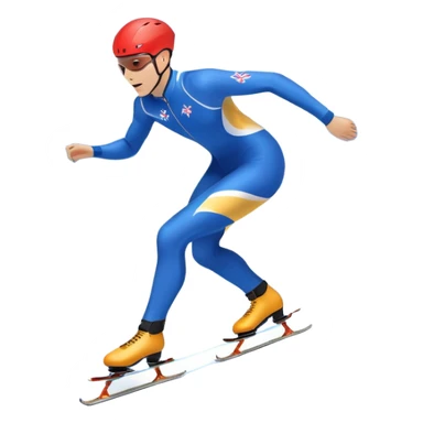An icon showing a speed skater gliding on a professional oval ice track, captured in mid-motion with aerodynamic posture and sleek skates. The background features snowy mountains, flags, and a clear blue sky. Transparent background reflects the speed and elegance of the sport. sticker