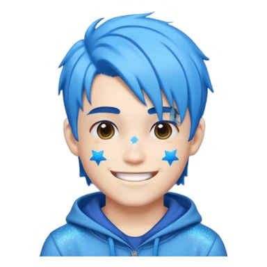glitter blue gamer boy happy blue hair sticker