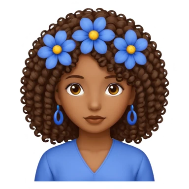 Qro uma moça morena de cabelo cacheado com uma flor azul no cabelo sticker