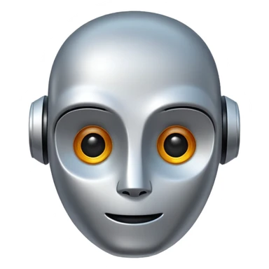 friendly robot face with digital elements, artificial intelligence, simple and expressive, inspired by Apple's iOS emoji style sticker
