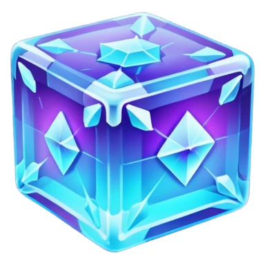 glowing ice crystal cube, icy neon cyan highlights, purple neon accents. sticker