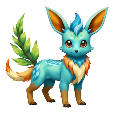Eevee-Salandit-Leafeon-Glaceon-Fakémon-hybrid-creature (full body)  sticker