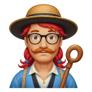 venice gondolier with long red hair, iconic hat, normal glassess and mustache sticker