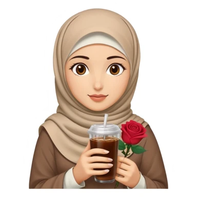 Turkish beautiful finish Konya girl eyes with beige hijab islamic dress and had on her hand Rose Cold brew coffee   sticker