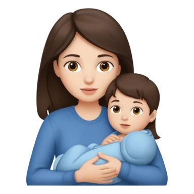 Brunette girl holding baby boy sticker