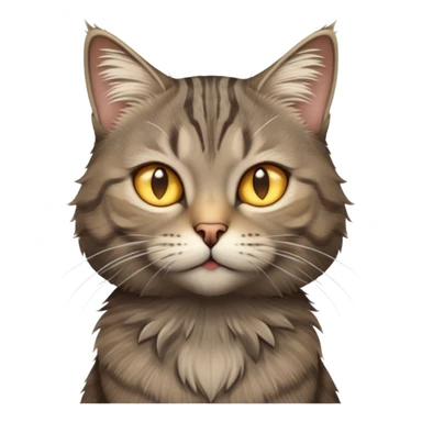 cinematic-[grey brown tabby cat]-realistic-emoji,-head-tilted-dramatically,-scruffy-[grey]-fur,-simplified-yet-realistic-focused-features,-highly-detailed,-glowing-with-an-almost-sarcastic-glow sticker