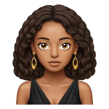 Solange brown eyes, long dark brown hair, black outfit with earrings sticker