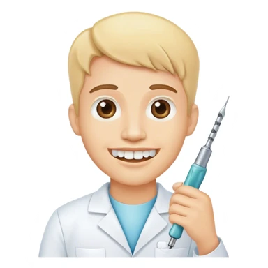 Dental technician holding tooth and drilling tool sticker