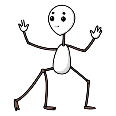 cartoonish sticker of a stick man, playful pose sticker