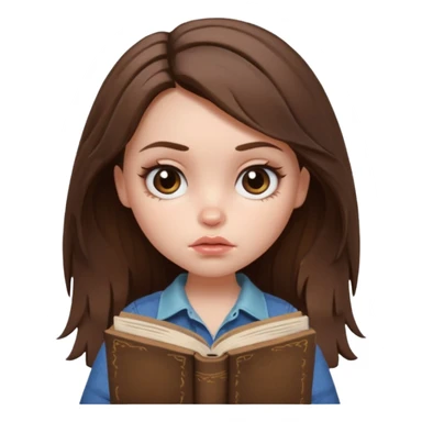 generate a pretty bratz girl with dark circles and a book in hand, looking tired. Messed up hair  sticker