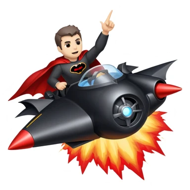 man riding a rocket batmobile boom!  sticker