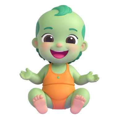 a baby with green skin laughing sticker
