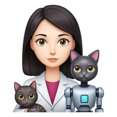 teacher, dark hair long, with robot mtiny cat sticker