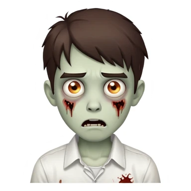 scared boy zombie with medium dark brown hair and white shirt sticker