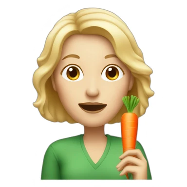 middle aged white woman with mid length blond hair eating a carrot sticker