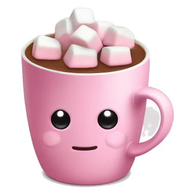 Hot chocolate with marshmallows in a little pink coffee cup sticker