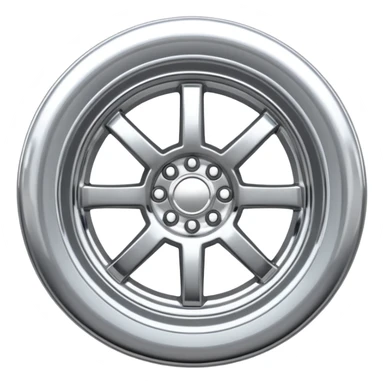 A chrome car wheel emoji, polished silver metal rim, smooth circular shape, minimal futuristic design, soft reflections, iOS emoji style, centered on white background, ultra clean look sticker