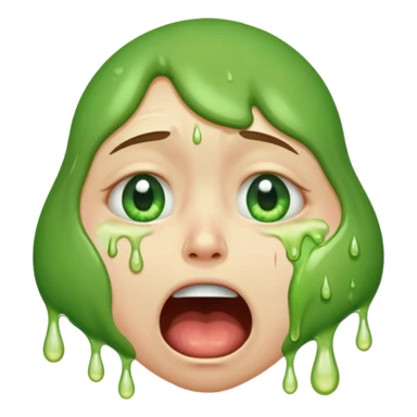crying face with large tears streaming down, open mouth, green vomit coming out, expression of sadness and discomfort sticker