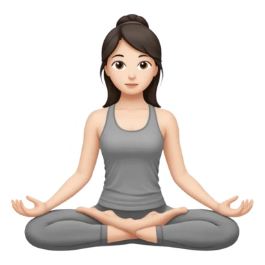 a brunette girl doing yoga, she is wearing a grey fit and she has dark loose hair.  sticker