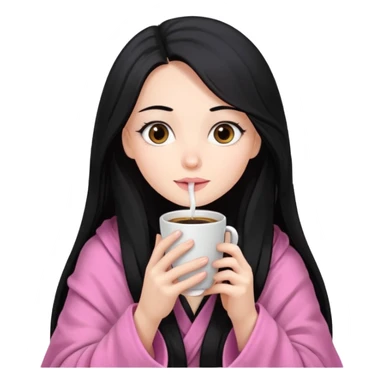 pretty girl with very long black hair, wrapped in a pink blanket, sipping coffee sticker