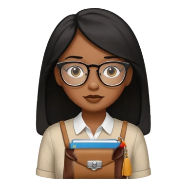 Cor da pele parda óculos um pouco quadrado cabelos longos e preto roupas blusinhas de manga curta with a purse sticker