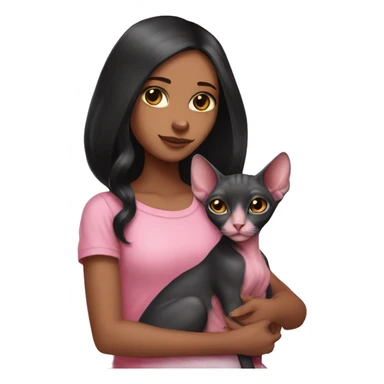 pink sphinx cat in the arms of a girl with long black hair sticker