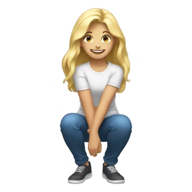Squatting blonde smiling sticker