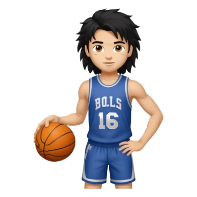 generate a pretty fair bratz boy with a long messy mullet (black hair), carrying a basketball in one hand. Smirking .  Lean but biceps sticker