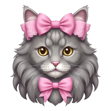 A grey Maine coon Wearing a pink Rococo style bow sticker