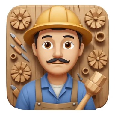 wood carving carpenter portrait, head and shoulders only, carving wooden figure with chisel, wood shavings visible, focused craftsman expression, artisan workshop vibe, 3D cartoon style, mobile game icon style, clean background, no text, no watermark
 sticker