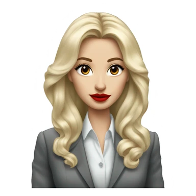 Russian Blonde long hair with red lips small nose and black eyes Tiffany diamond seller in a grey suit sticker