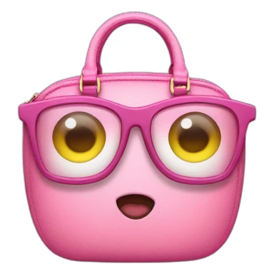 A pink purse with eyes and glasses sticker